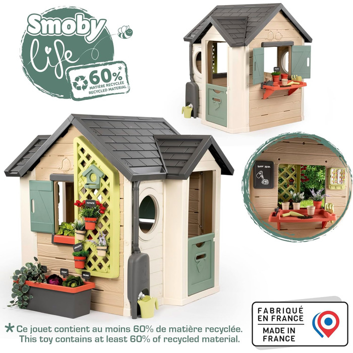 Дитячий садовий будиночок Smoby Life Garten Spielhaus 128x132x135 см з переробленого пластику - для дітей від 2 років