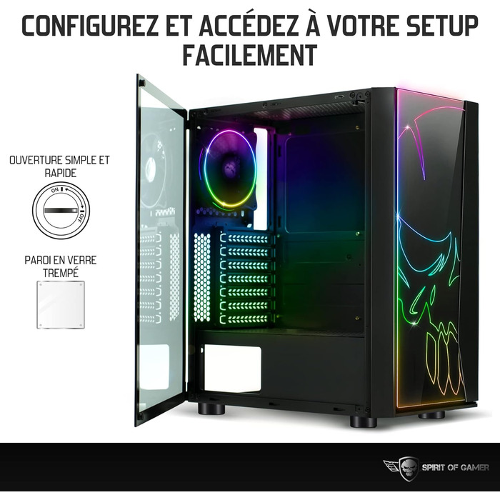 Корпус для ПК SPIRIT OF GAMER Ghost One RGB з гартованим склом, 60 режимів підсвітки, 2 адресовані 120 мм вентилятори, сумісний з Aura/MSI