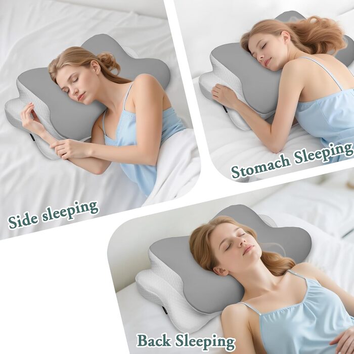 Ортопедична подушка з піни Memory Foam для сну на боку, Queen Size (23.2x15.1x4.7 см), сіра - підтримка шиї та комфорт при болях у спині та плечах