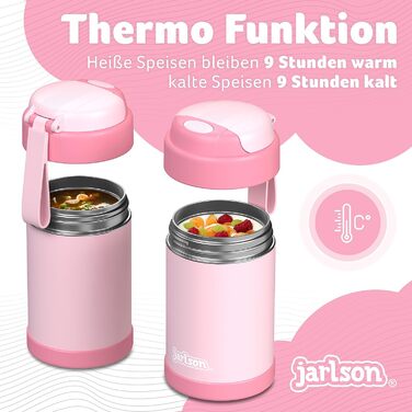 Термос для їжі Jarlson YUMMY 450 мл рожевий, харчовий контейнер з ложкою, нержавіюча сталь, для дитячого харчування, йогурту, мюслі, термобанка для їжі