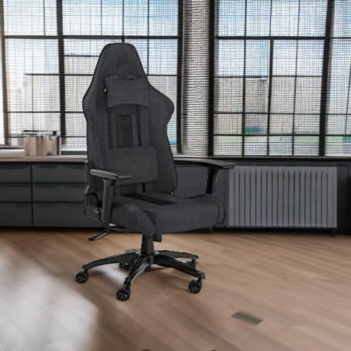 Ігрове крісло Corsair TC100 Relaxed, тканинне, спортивний дизайн, знімні подушки для попереку та шиї з memory foam, регульовані підлокітники, сірий/чорний