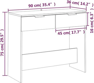 Консольний стіл vidaXL з 2 шухлядами, білий, 90x36x75 см, деревостружковий, для коридору, вітальні, туалетний, приліжковий