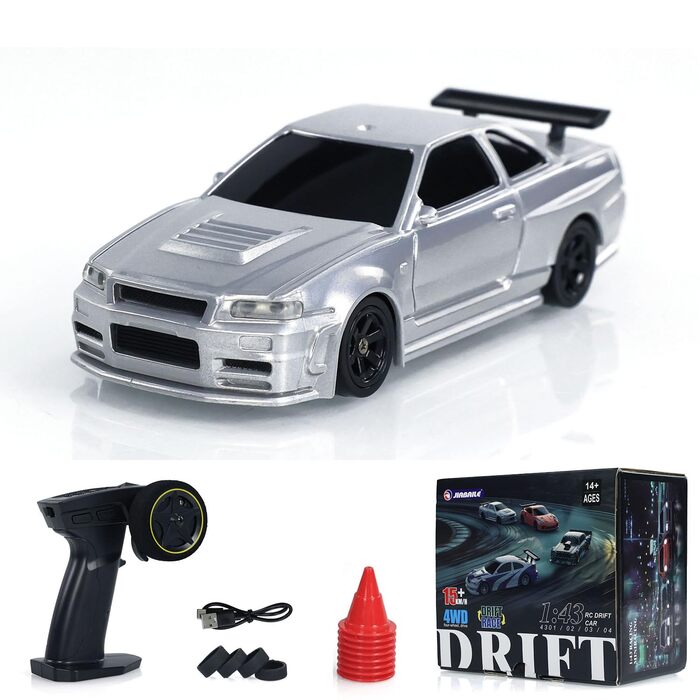 RC Автомобіль 1/43 Масштаб Готовий до Гонок Дрифт 4WD Радіокерування Зі Світловою Системою Сірий