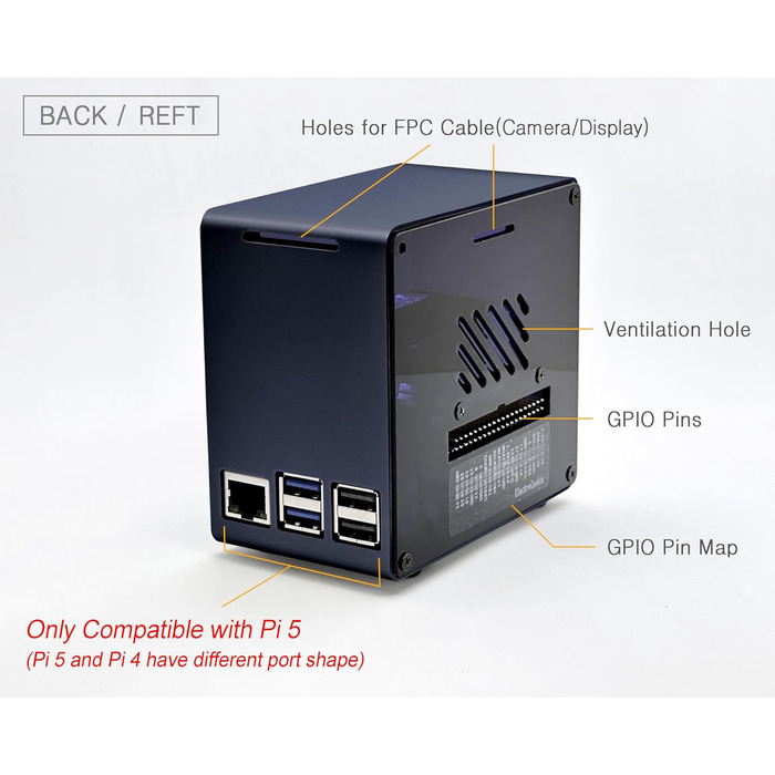 Алюмінієвий корпус ElectroCookie Mini Tower для Raspberry Pi 5 з вентилятором і змінним підсвічуванням (синій)