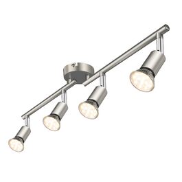 Стельовий LED світильник Defurhome на 4 поворотні споти, сучасна люстра-спот у кольорі матовий нікель для кухні, вітальні та спальні, з 4 лампами GU10 по 4W (тепле біле світло), сріблясто-сірий