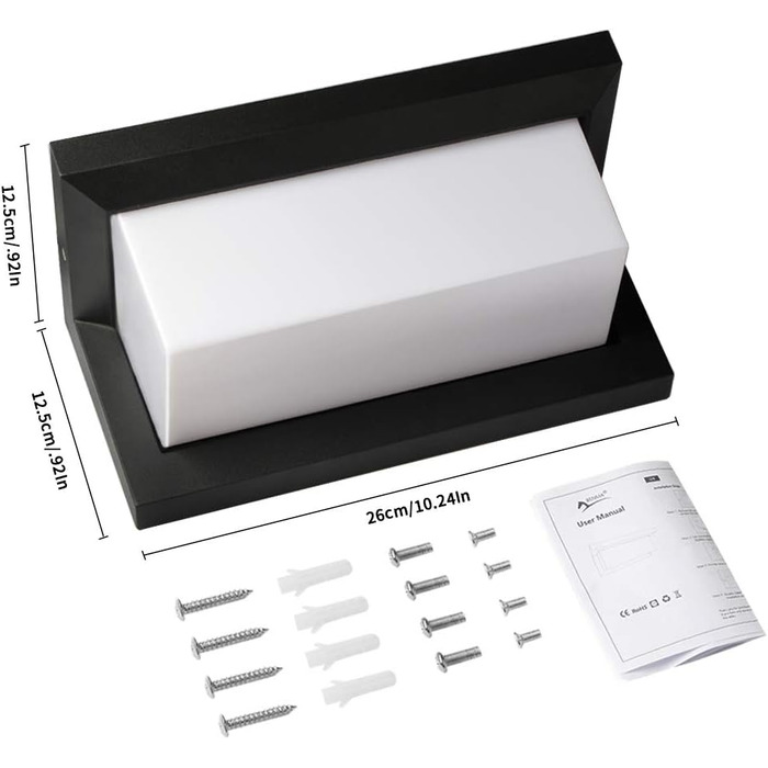 Стіна LED-світильник BENMA 18W, водонепроникний IP65, тепле біле світло 3000K, прямокутний алюминієвий світильник для вулиці, саду, ванної кімнати та гаража, 260x125x125мм