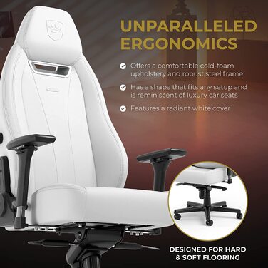 Ігрове крісло noblechairs Legend, біле, екошкіра, 4D підлокітники, до 150 кг