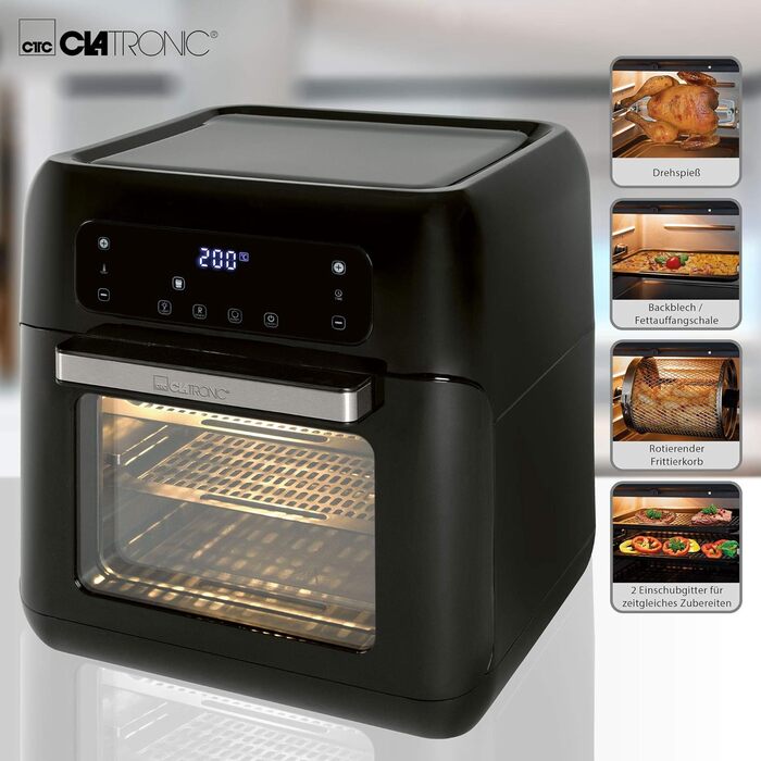 Аерофритюрниця Clatronic FR 3747 H, 11 л, без олії, сенсорне управління, 4 рівні, LED-дисплей, чорна