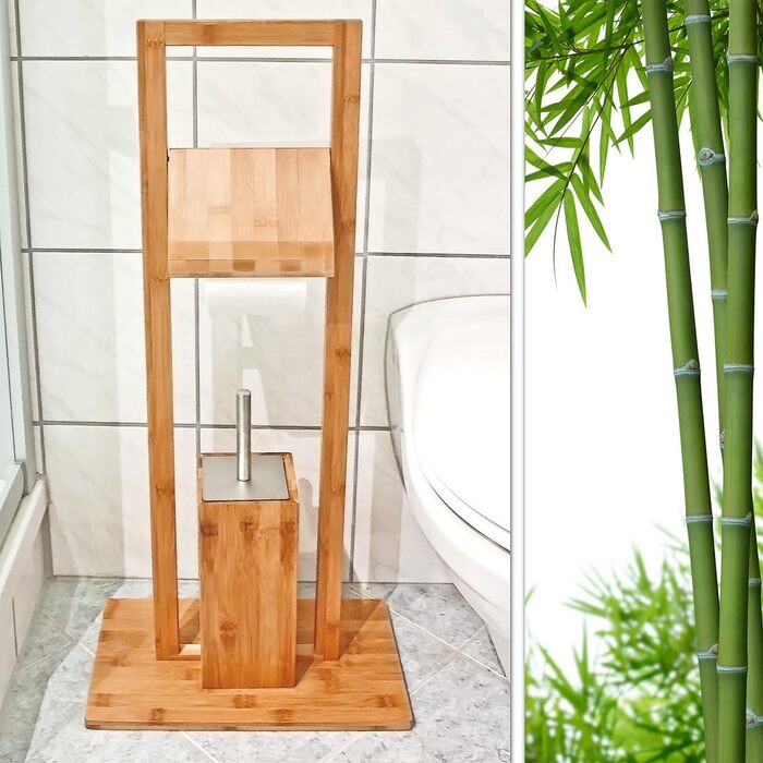 Набір для туалету Relaxdays з бамбука, 82x36x21 см, підлоговий тримач з туалетною щіткою і тримачем для паперу, натуральний