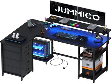 Ігровий стіл JUMMICO L-подібний (155х100 см) з LED-підсвіткою та вбудованою розеткою, чорний