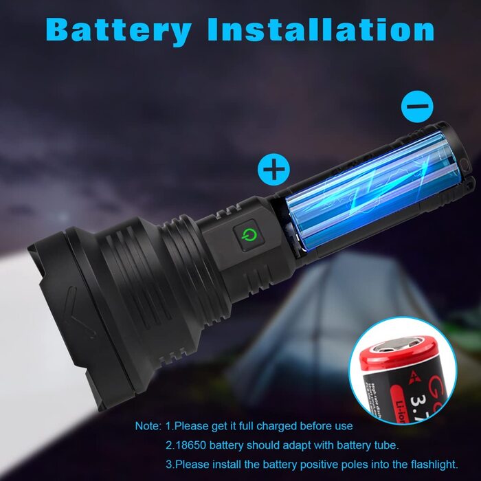 WholeFire Ліхтар LED XHP90 100000 люменів, тактичний, USB-зарядка, 5 режимів, водонепроникний IP65, для поліції, армії, пошуковий, з акумулятором