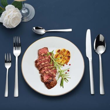 Набір столових приборів Hunnycook 60 предметів з нержавіючої сталі на 12 осіб - виделки, ложки, ножі. Полірований, для дому, ресторану, вулиці. Можна мити в посудомийній машині, сріблястий колір.