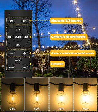 LED гірлянда вулична 30м G40 з пультом, IP44 для саду, тераси, веранди