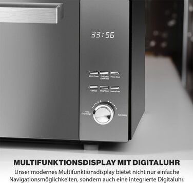 Мікрохвильова піч з грилем ProfiCook 23 л, 1000 Вт, без обертового столу, вертикальне відкривання, дзеркальні дверцята, чорна