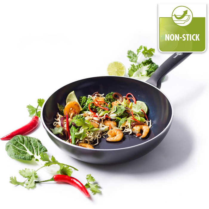 Wok GreenPan Torino 28 см, 3,6 л, керамічний, антипригарний, PFAS-free, індукційний, для духовки, чорний