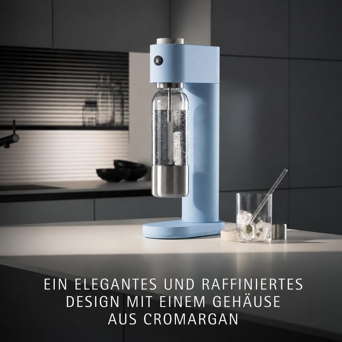 Автоматичний сифон для води WMF Element One зі сталі, світло-блакитний — газовий сифон для створення газованої води з 3 рівнями інтенсивності