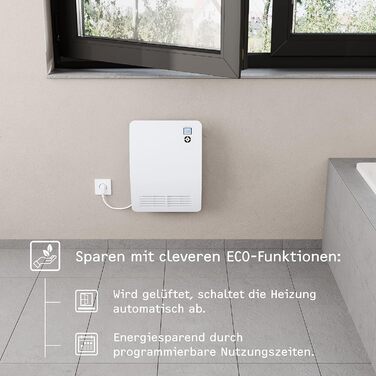 Електричний конвектор STIEBEL ELTRON CK 20 Premium, 2 кВт, для 25 м², VDE, LC-дисплей, тижневий таймер, 120 хв таймер, безшумний режим, енергоощадний обігрівач для ванної
