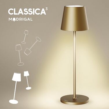 Світлодіодна настільна лампа Stilosa Classica 3, димована, акумуляторна, IP54, для дому та вулиці, дизайнерська, тепле світло, USB-C, темне золото, кругла основа, 38 см