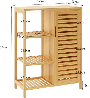 Шафа для ванної кімнати Sogesfurniture з бамбука, 66x33x87 см, з 4 полицями та жалюзі-дверцятами
