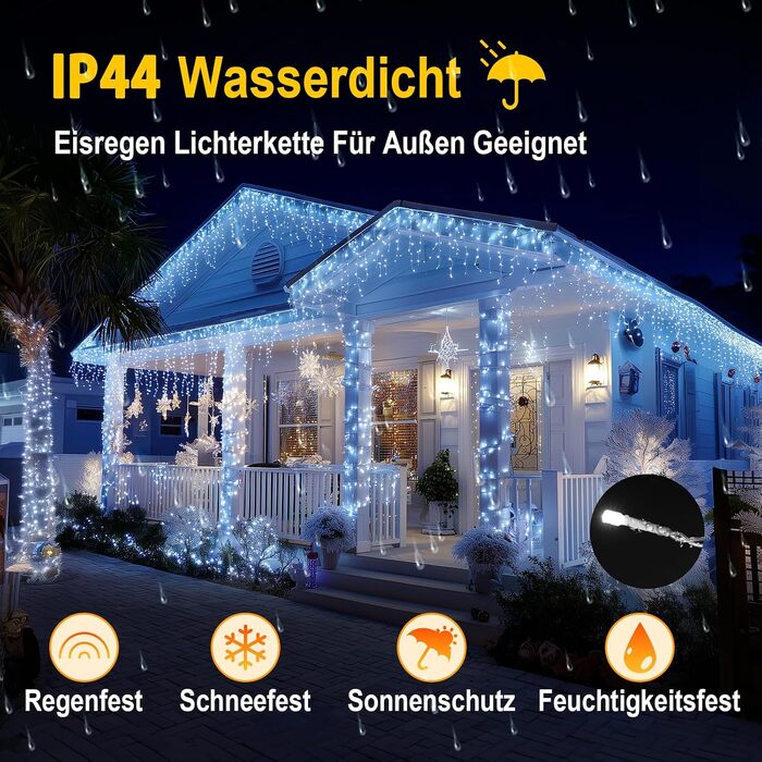 Світлодіодна гірлянда-завіса Eisregen 624 LED (5м), біле світло, водонепроникна IP44 з таймером та 8 режимами для вулиці та дому