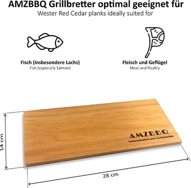 AMZBBQ Преміум кедрові дошки для грилю 2 шт, 28x14 см, для газового та вугільного гриля, для риби та м'яса, подарунок чоловікам і жінкам, з Північної Америки