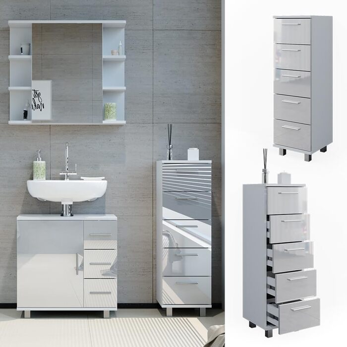 Пенал для ванної Vicco Ilias, білий глянець, 30x95 см