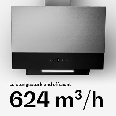 Витяжка кухонна Klarstein Verosteel 60 см, сталь та скло, продуктивність 624 м³/h, клас енергоефективності A++, сенсорне керування, LED-підсвітка