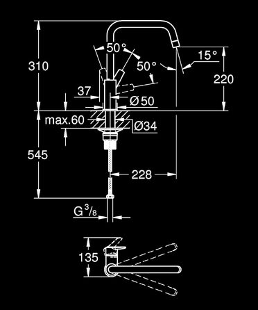 Змішувач кухонний GROHE Start 304702430 чорний, поворотний на 150°, з економією води