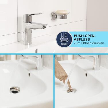 Змішувач для ванної кімнати Grohe Start, водозберігаючий, хром, з витяжною пробкою, 17 см, з інструментом 3в1, для встановлення на умивальник
