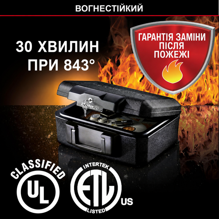 Сейф Master Lock вогнестійкий  з ключем, потрійний захист від пожежі, води та крадіжок, 5L, 15,5 x 36,2 x 28,4 см