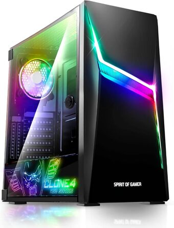 Корпус для ПК Spirit of Gamer Clone 4 RGB, прозора стінка із загартованого скла, для ігрового комп'ютера, середній Tower, сумісний з ATX/MATX/ITX, 2 адресовані вентилятори 120 мм у комплекті