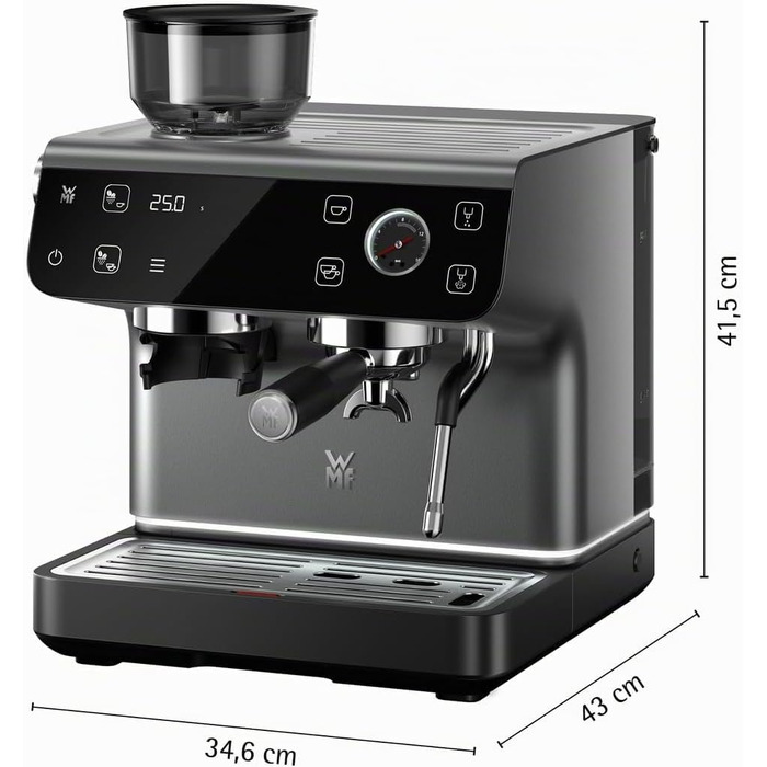 Напівавтоматична кавомашина WMF Espresso Pro з вбудованою кавомолкою, 15 бар, інтегрованими вагами та технологією Double-Thermoblock, колір стіле-сірий