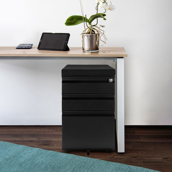 Контейнер на колесах COLOR OS, метал, чорний з подушкою для сидіння, чорний, hjh OFFICE