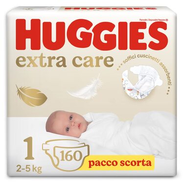 Підгузки Huggies Extra Care розмір 1 (2-5 кг), висока поглинальна здатність, дизайн Disney, економ-упаковка, 160 шт.