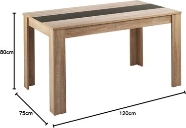 Обідній стіл byLIVING NORI 120×80 см, кухня, світло-коричневий, дуб сонома, реверсивна стільниця (чорна або біла)