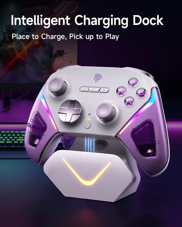 Ігровий бездротовий контролер EasySMX D10 для PC, Switch та смартфонів з док-станцією, TMR-джойстиками, 2-в-1 тригерами та RGB-підсвіткою (Фіолетовий)