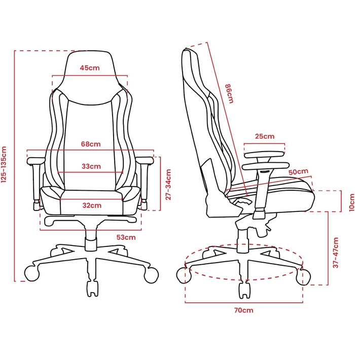 Ігровий та офісний крісло Arozzi Torretta Premium з SoftFabric™, 3D-підлокітники, висока спинка, регульована нахил, 2 подушки (Чорний/Червоний)