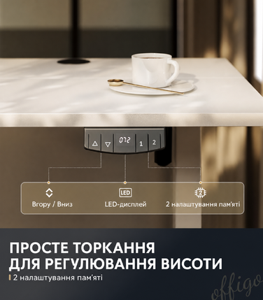 Офісний електричний стіл OffiGo 140 см з регулюванням висоти, ергономічний комп'ютерний стіл з пам'яттю, геймерський стіл для дому, білий
