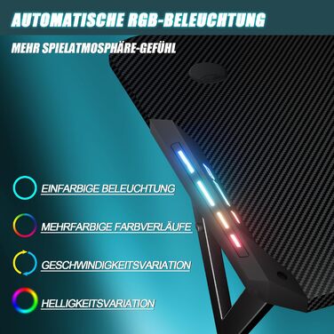 Ігровий стіл HLONONE 120x60 см з LED-підсвіткою, карбонове покриття, тримач для напоїв і навушників, чорний