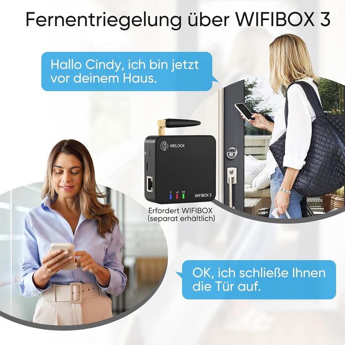 Електронний дверний замок WELOCK Touch41 з відбитком пальця, RFID-карткою та керуванням через додаток для вхідних дверей, регульована довжина 50-100 мм