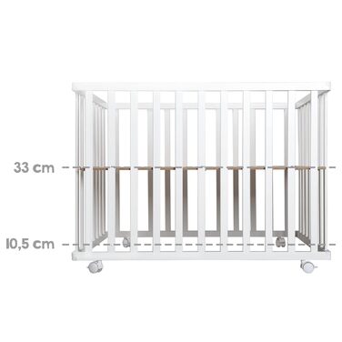 Дитячий манеж roba складаний, білий, дерево, з матрацом Little Stars, 74x100 см, компактний, на колесах