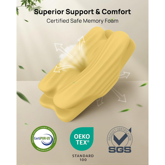 Подушка для шиї Feagar з Memory Foam, ергономічна, 2 висоти (8/12 см), сіра. Підтримка шиї та плечей