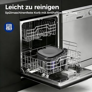 Аерофритюрниця Nirva 8,5 л, 1700 Вт, безмасляна фритюрниця з вікном, антипригарним покриттям та кошиком для посудомийки, чорна/нержавіюча сталь