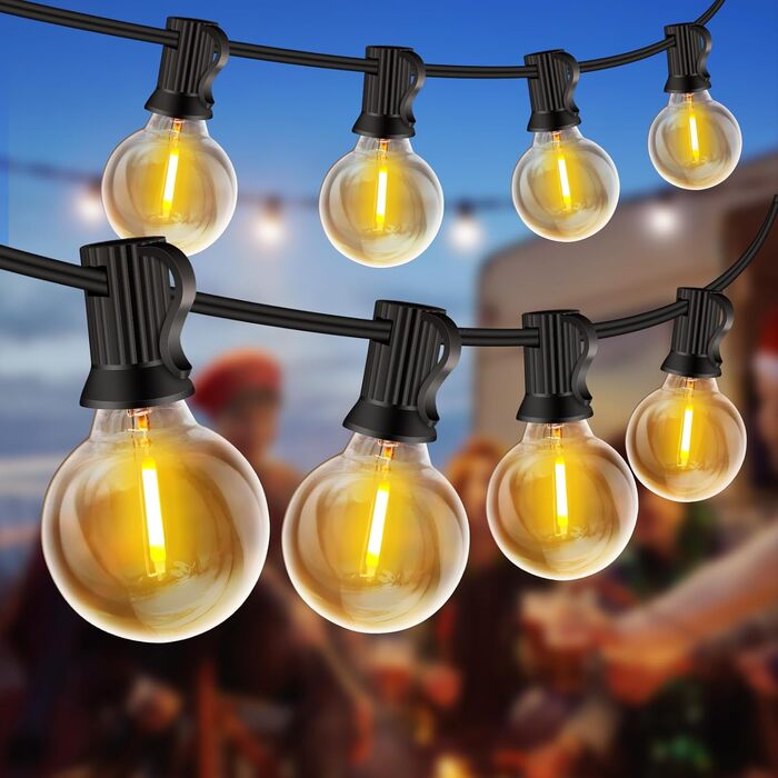 LED гірлянда для вулиці, 20 метрів, G40, 30+2 лампочки, пластик, IP44, вологостійка, для саду, вечірки, тепле світло, 20м, EU