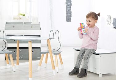 Дитяча іграшкова скриня з дерева roba Miffy, біла скриня-лава зі складаною кришкою і доводчиком для іграшок у дитячу кімнату, для хлопчиків і дівчаток