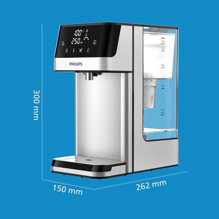 Фільтр для води Philips Water Station: диспенсер гарячої та холодної води з 6 режимами, сенсорним екраном, очищення від хлору, вапна, важких металів, мікропластику та PFAS, об'єм 2.2 л
