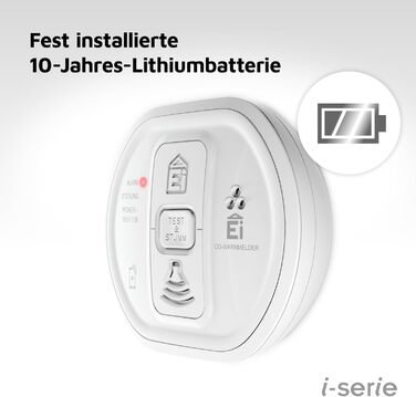 Детектор чадного газу Ei Electronics Ei208D (i-Series) з LCD-дисплеєм та батареєю на 10 років, автономний, білий