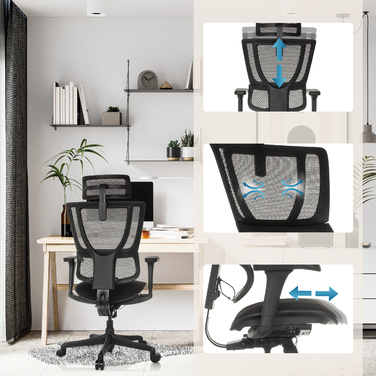 Ергономічне крісло для офісу/керівника ERGOHUMAN SLIM ECO F GEN2. Сидіння з тканини / спинка з сітки, чорний колір. hjh OFFICE