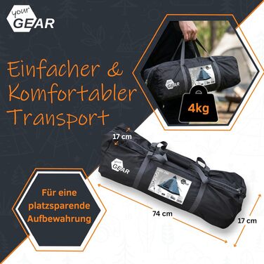 Намет-тіпі your GEAR Zelt Lido для кемпінгу та фестивалів на 3 особи, синій: водонепроникний (5000 мм), з захистом від комах та UV 50+