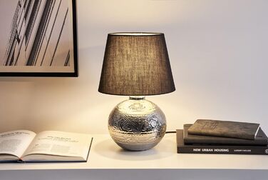 Настільна лампа Pauleen Touch of Silver, 20 Вт, чорна/срібна, гламур, кераміка, текстиль, E14, ручна робота